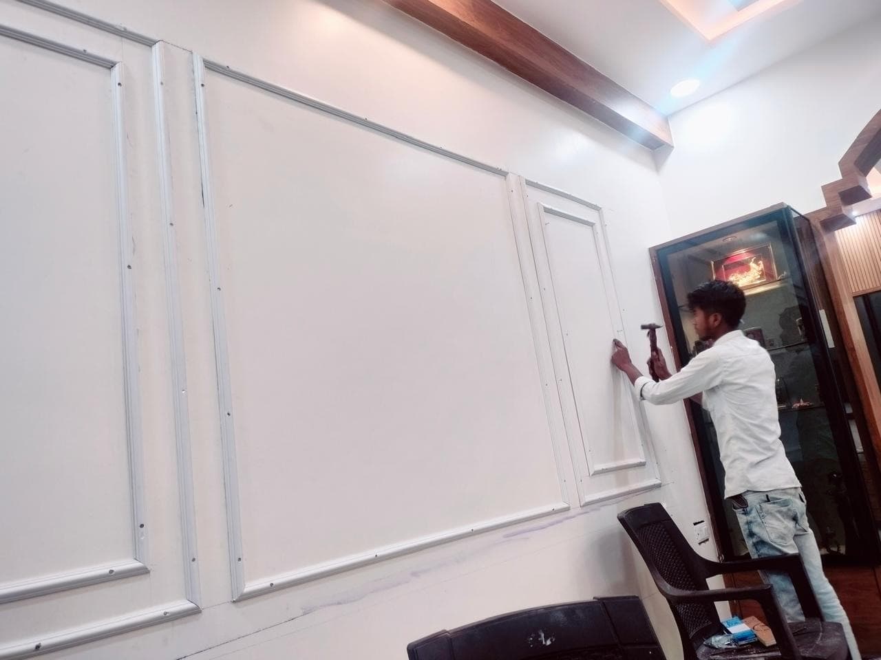 In-house master joiners calibrating marine plywood kitchen carcasses in Bhopal