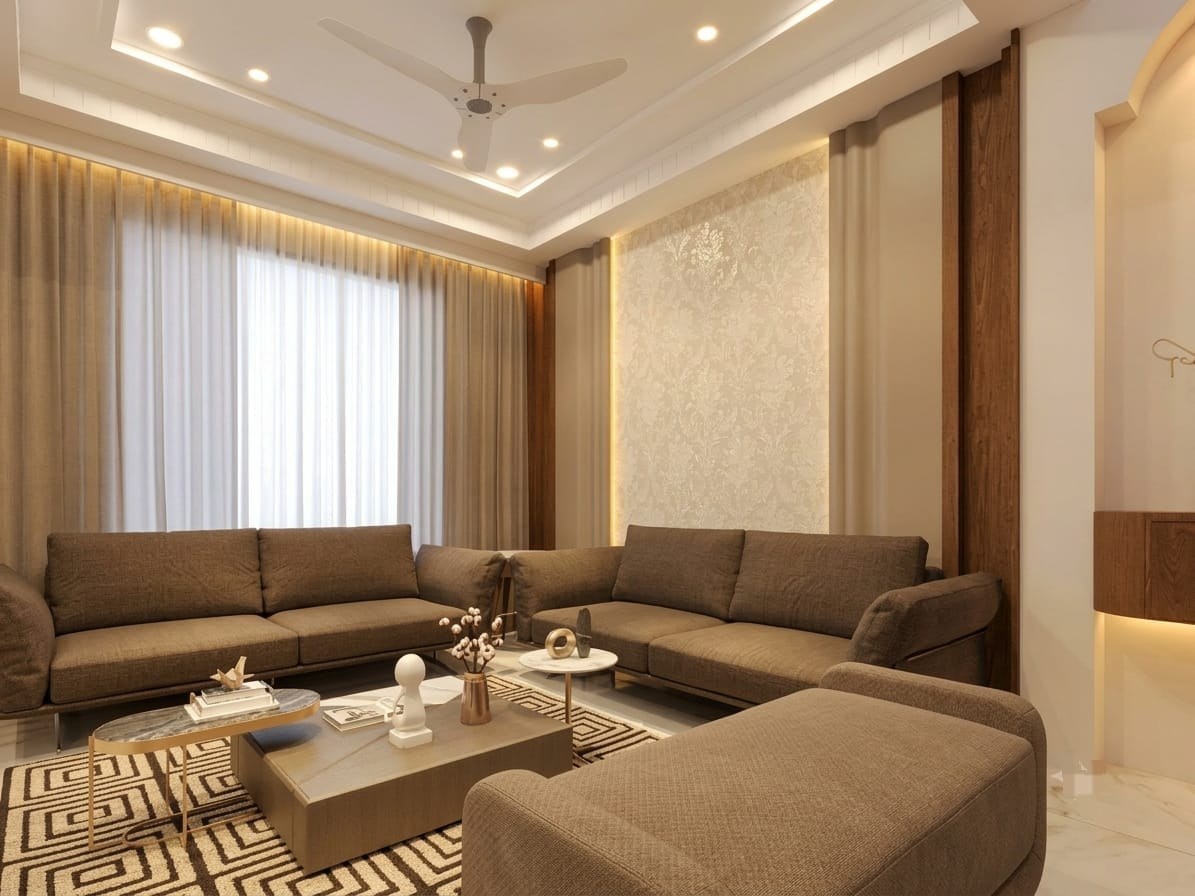 Turnkey civil interior construction and architectural living room execution in Bhopal by Lodhi Interiors